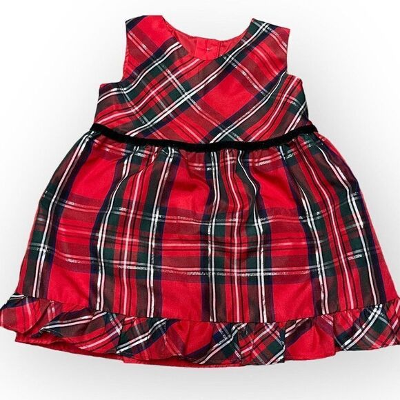 Wonder Nation Baby Girls Red A-Line Dress 12 Months Plaid Tulle Holiday Ruffle - Picture 2 of 6